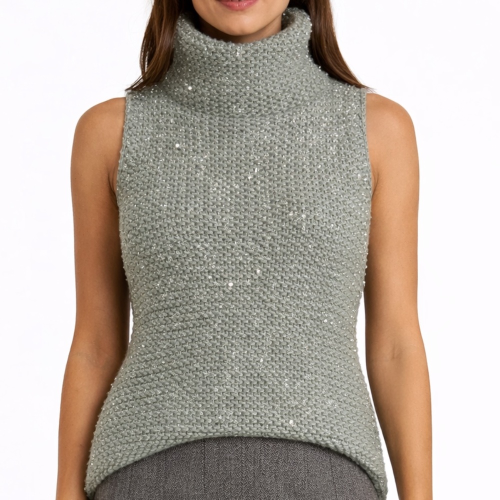 Fendi wool sweater crystal detailing on front solid green back, IT 40 Canada 6